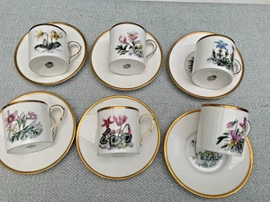 set of Vintage Royal Worcester ALPINE FLOWERS Coffee Cans Cups & Saucers - Picture 1 of 4