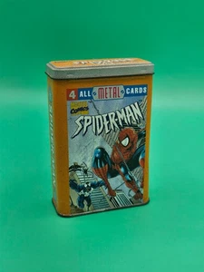 Spider-Man Set 4 Carte Metallo Con Tin 1996 Team Metal, Marvel Da Collezione RARO - Foto 1 di 5
