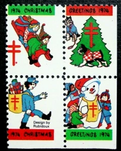 US, 1974 Christmas Seals, Skewed Perf Columns, Mesh Paper, Perf 12 1/2 2S, MNH - Picture 1 of 3