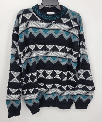 Protege by Tag Sweater Mens Large Vintage Geo Print Biggie Hip Hop 90s Nordic - Image 1 of 4