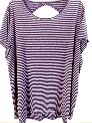 Blusa túnica atlética feminina ideologia tamanho grande listra berinjela costas V desempenho - Imagem 1 de 2