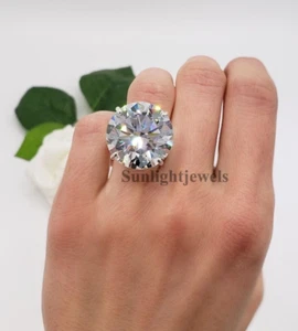 RARE 9.15 Ct Certified Off White Round Cut Diamond Solitaire Ring 925 Silver, - Picture 1 of 8