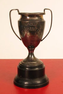 1938 ANTIQUE MINIATURE SILVER PLATED BADMINTON TROPHY CABOT MENS CHAMPIONSHIP !! - Picture 1 of 4