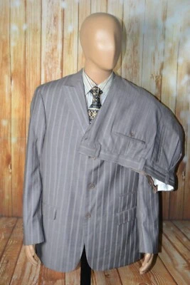 Earvin Magic Johnson Men Striped Super 150s 3 Button Suit Sz 44R Wst 38x28 - Image 1 of 4