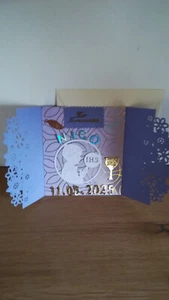 Kommunionkarte mit Namen u. Datum, Jungen,Glückwunschkarte Handarbeit, 15x 13 cm - Bild 1 von 3