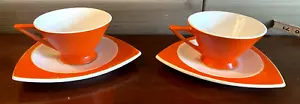VTG MCM Mandarin Orange Tricorne by Salem Mugs Cups Saucers Plates Set of 2 - Picture 1 of 13