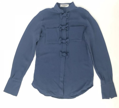 Camicia da donna blu Valentino taglia 40 100% fiocchi di seta manica lunga