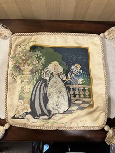 Needlepoint Fairy Godmother Pillow W/ Velvet Backing, Tassels, & Decorative Trim - Picture 1 of 21