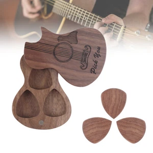 Caja de selección de guitarra con 3 piezas selecciones de guitarra de nogal talladas, buen juego de regalo - Imagen 1 de 10