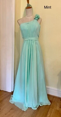 Einschulteriges Chiffon Abend Abschlussball Brautjungfer Hochzeitskleid in voller Länge JS32 (6-24) - Bild 1 von 4