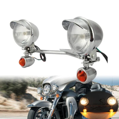 Motorcycle Spot Fog Lamp Passing Turn Signal Light Bar Kit For  Harley Road King - Image 1 of 4