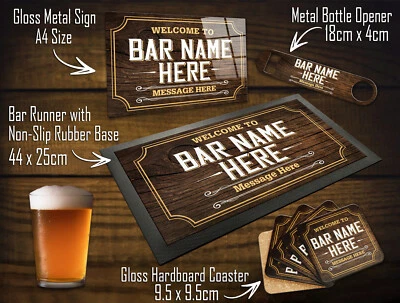Personalised Bar Items For Home Pub - Bar Runner, Coasters, Bottle Opener, Sign - Image 1 of 4
