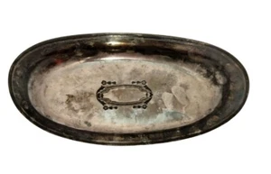 Vintage Silverplated Serving Platter Tray Oval Engraved Tarnished 12 inch bowed - Picture 1 of 8