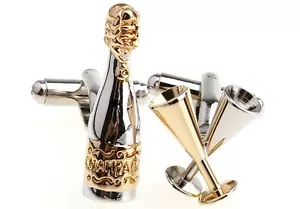 Par de botellas y vasos de vino de champán gemelos elegante caja de regalo y paño de pulido - Imagen 1 de 3