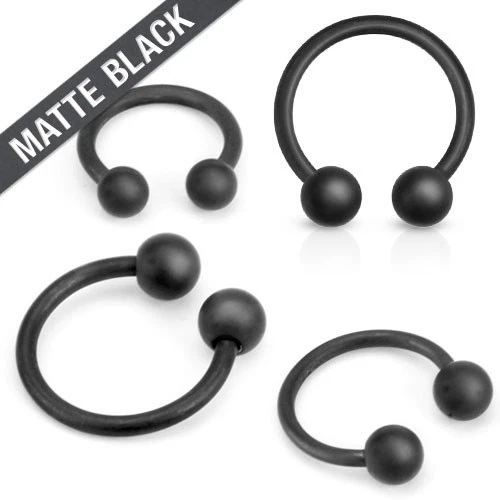 4 Pc 14g 1/2" and 3/8" Matte Black Circular Barbell Horseshoe Septum Nipple Ring - Image 1 of 1