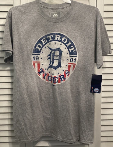Detroit Tigers Baseball Gray Short Sleeve T Shirt by Majestic. LARGE Cover