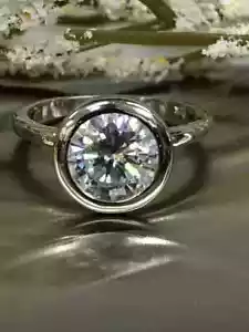 2.5Ct Brilliant Round Cut Bezel Set Solitaire Engagement Ring 14k White Gold - Picture 1 of 5