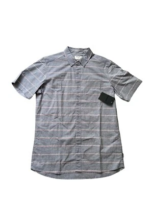 NUEVA Camisa Hurley Keanu Rayas Abotonada Para Hombres Pequeña Gris Manga Corta Preppy Foto 1 de 4