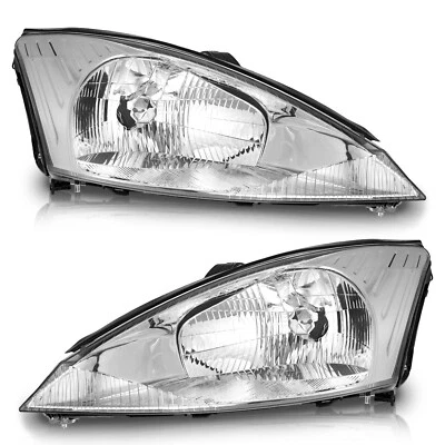Headlights Assembly For 2000-2004 Ford Focus Halogen Chrome Left+Right Foto 1 de 4