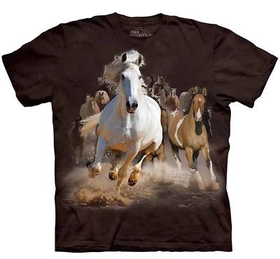 Horses Stampede Mare Brown Running Wild T-Shirt Mountain Animal Cotton S-M - Image 1 of 3