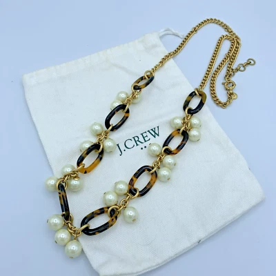 Collar de cadena J Crew 32 en tono dorado con perlas y anillos de concha de tortuga 106 Foto 1 de 4