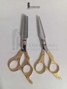 Professional Gold Coated Dragon Handle Razor Thinning and Barber Scissors Set - Picture 1 of 3