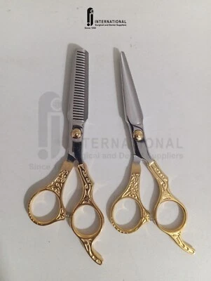 Professional Gold Coated Dragon Handle Razor Thinning and Barber Scissors Set - Image 1 of 3