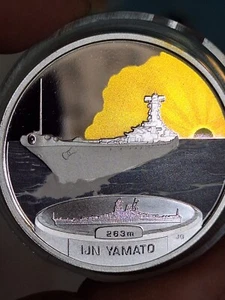 Tuvalu 2007 FIGHTING SHIPS of WW2 IJN YAMATO RARE 1 OZ SILVER COLORED PROOF - Picture 1 of 15