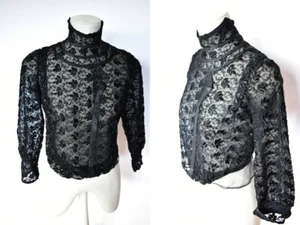 Edwardian blouse black lace high neck 1910's antique - Picture 1 of 10