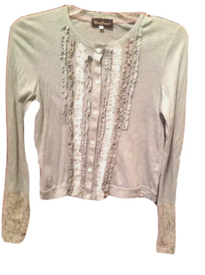 Hannah 香蕉女孩 12 码浅绿色带灰色花边装饰开衫  — 第 1/4 张图片