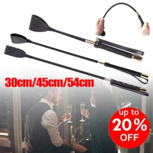 HORSE RIDING CROP FAUX LEATHER LOOK WHIP EQUESTRIAN STICK GIRLS NOISY SLAP BLACK - Picture 1 of 21