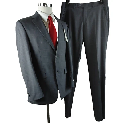 Perry Ellis Portfolio Modern Fit 40L 3 Button Gray Plaid 2pc Suit 34x38 FF, NWT - Image 1 of 4