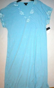 NWT New Designer Natori Night Gown Long Womens Light Blue XS Lace Detail Flower - Picture 1 of 7