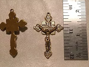 2" Gold Colored Crucifix Crosses Rosary Catholic (2 total) - Picture 1 of 3