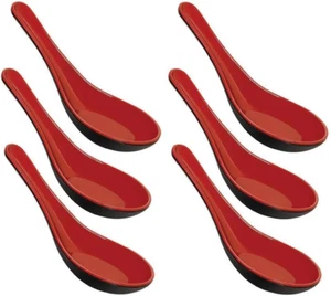 Melamine Soba, Rice Spoons, Chinese Won Ton Soup Spoon, Asian Red and Black, 6 P - Picture 1 of 2