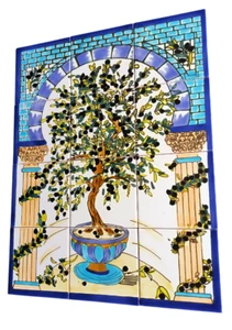 Olivenbaum handbemalte Fliesen Fliesenbild Mosaik 45x60 Oliven Keramik Bild tile - Bild 1 von 2