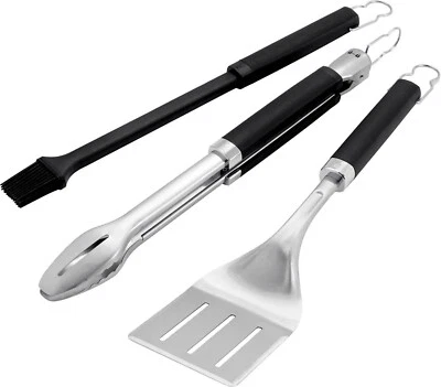 Weber Precision 3 Pc Grill BBQ Tool Set ~ NEW Soft Handles Stainless Steel - Image 1 of 2