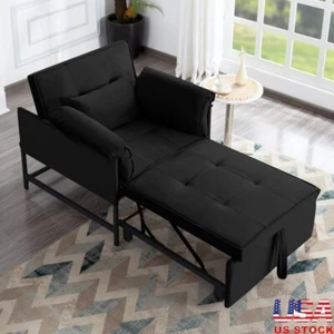 Convertible Sleeper Chair Bed 3 in 1 W/ Adjustable Backrest Velvet Armchair New - Picture 1 of 18