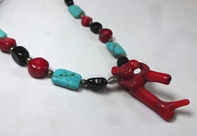 Collar gargantilla coral pipa de pelo hueso turquesa hecho a mano de 30 pulgadas,  Foto 1 de 4