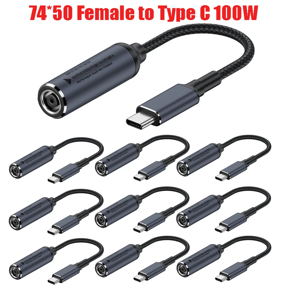 Adaptador de cable convertidor cargador USB de 10X 74 mm * 50 mm a tipo C para HP Dell 100 W Foto 1 de 1