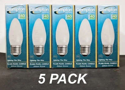 5 x 40W Pearl Candle Light Globes Bulbs Lamps E27 Edison Screw ES Dimmable - Image 1 of 3