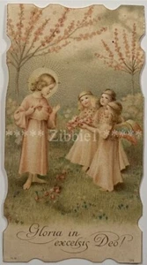 El Niño Jesús y los Niños, antigua tarjeta devocional sagrada troquelada. - Imagen 1 de 2
