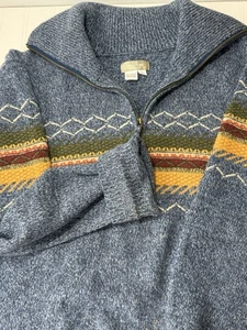 Territory Ahead Herren 1/4 Zip Pullover L 90s blau Lambswool Blend Southwest Aztec - Bild 1 von 8