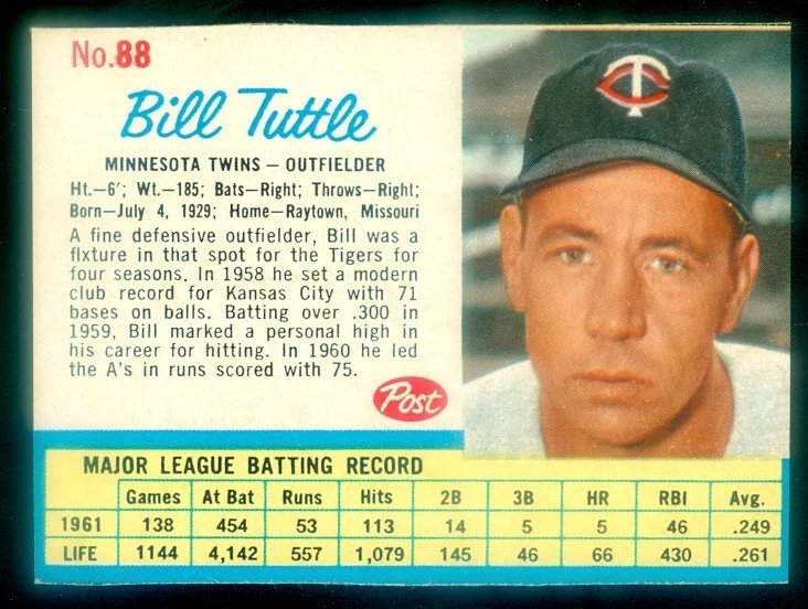 1962 POST #88 BILL TUTTLE EXMT - Image 1 of 1