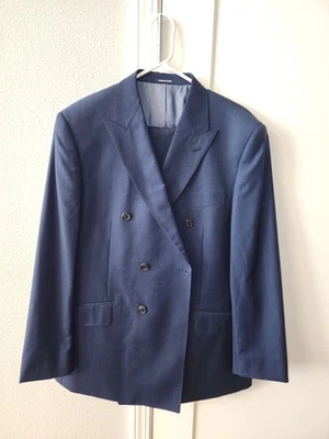 Paul Fredrick EXQUISITO Super 120 Azul Marino Lana Doble Pecho TRAJE 42 36X32 Pantalones Foto 1 de 4