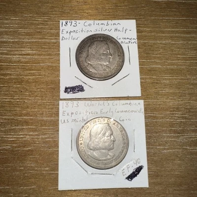 Lot of 2 1893 Columbian Exposition Commemorative Half Dollar AA49 - Image 1 of 2