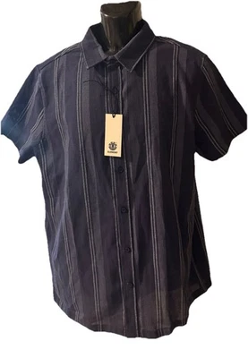 NWT Elementshirt navy blueshort-sleeved shirt buttons,vertical stripes,Size L#26 - Image 1 of 4