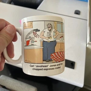 Taza The Far Side 1991 rara, Carl "Javahead" Jones y su cafetera espresso picada - Imagen 1 de 4