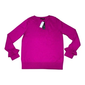 NWT $60 Banana Republic Women Sweater M Pink Cotton Cashmere Casual Ruffle Cuffs - Picture 1 of 5