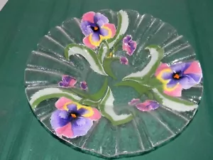 Sydenstricker Fused Art Glasumhang Kabeljau Masse große Servierschüssel Stiefmütterchen gerippt - Bild 1 von 2